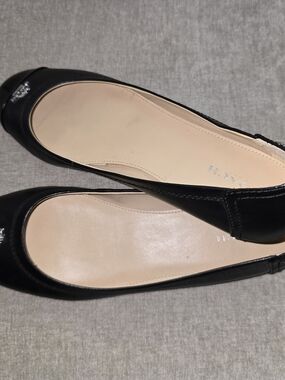 Coach Black Leather Ballet Flats with Crystal Toe Accent